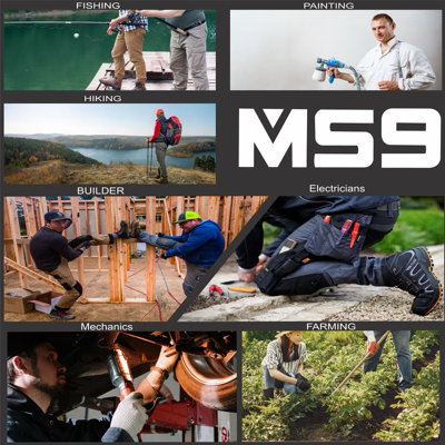 MS9 Mens Hi Viz Cargo Combat Holster Pockets Tactical Working Work Trouser Trousers Pants Jeans E1, White - 42W/34L