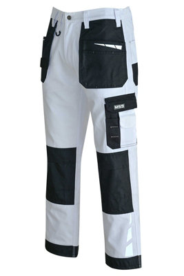 MS9 Mens Hi Viz Cargo Combat Holster Pockets Tactical Working Work Trouser Trousers Pants Jeans E1, White - 42W/34L