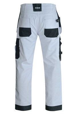 MS9 Mens Hi Viz Cargo Combat Holster Pockets Tactical Working Work Trouser Trousers Pants Jeans E1, White - 42W/34L