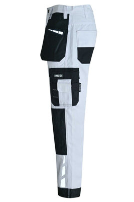 MS9 Mens Hi Viz Cargo Combat Holster Pockets Tactical Working Work Trouser Trousers Pants Jeans E1, White - 42W/34L