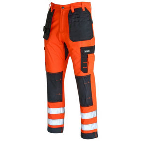 MS9 Mens Hi Viz Cargo Combat Holster Pockets Tactical Working Work Trouser Trousers Pants Jeans, Orange - 30W/30L