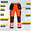 MS9 Mens Hi Viz Cargo Combat Holster Pockets Tactical Working Work Trouser Trousers Pants Jeans, Orange - 30W/30L