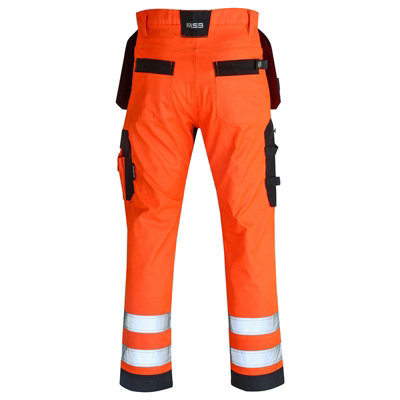 MS9 Mens Hi Viz Cargo Combat Holster Pockets Tactical Working Work Trouser Trousers Pants Jeans, Orange - 38W/32L
