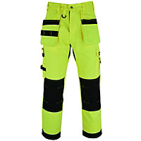 MS9 Mens Hi Viz Vis Cargo Working Work Trouser Trousers Pants Jeans, Yellow - 36W/30L