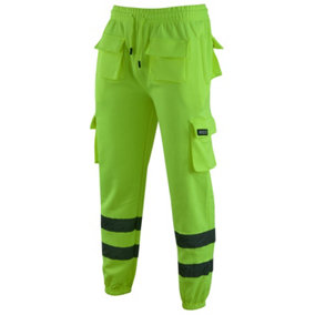 MS9 Mens Hi Viz Vis High Visibility Fleece Cargo Work Trousers Joggers H1 Yellow, XL