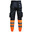 MS9 Mens Hi Viz Vis High Visibility Fleece Cargo Work Trousers Joggers Pants, Black and Orange - XXL