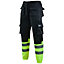 MS9 Mens Hi Viz Vis High Visibility Fleece Cargo Work Trousers Joggers Pants, Black and Yellow - L