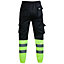 MS9 Mens Hi Viz Vis High Visibility Fleece Cargo Work Trousers Joggers Pants, Black and Yellow - XL