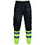 MS9 Mens Hi Viz Vis High Visibility Fleece Cargo Work Trousers Joggers Pants, Black and Yellow - XXL