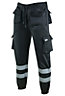 MS9 Mens Hi Viz Vis High Visibility Fleece Cargo Work Trousers Pants Joggers H1 Black - XXL