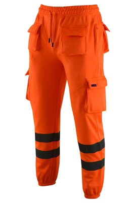 MS9 Mens Hi Viz Vis High Visibility Fleece Cargo Work Trousers Pants Joggers H1 Orange - M