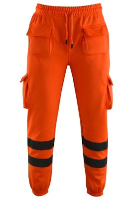 MS9 Mens Hi Viz Vis High Visibility Fleece Cargo Work Trousers Pants Joggers H1 Orange - M