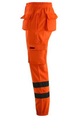 MS9 Mens Hi Viz Vis High Visibility Fleece Cargo Work Trousers Pants Joggers H1 Orange - M