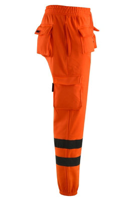 MS9 Mens Hi Viz Vis High Visibility Fleece Cargo Work Trousers Pants Joggers H1 Orange - M