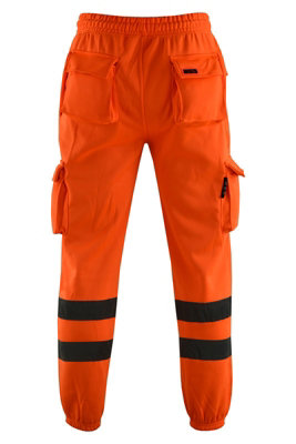 MS9 Mens Hi Viz Vis High Visibility Fleece Cargo Work Trousers Pants Joggers H1 Orange - S