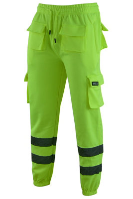 MS9 Mens Hi Viz Vis High Visibility Fleece Cargo Work Trousers Pants Joggers H1 Yellow - L