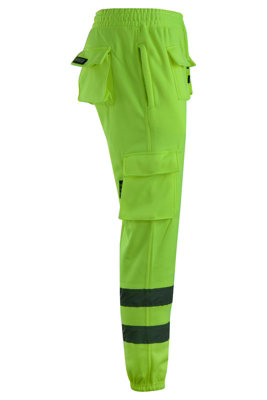 MS9 Mens Hi Viz Vis High Visibility Fleece Cargo Work Trousers Pants Joggers H1 Yellow L DIY at B Q