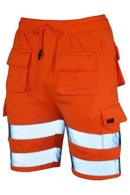 MS9 Mens Hi Viz Vis High Visibility Shorts Fleece Cargo Work Utility Joggerss H5 - Orange, L