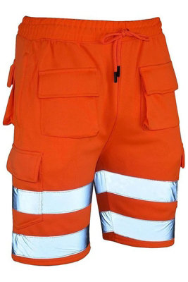 MS9 Mens Hi Viz Vis High Visibility Shorts Fleece Cargo Work Utility Joggerss H5 - Orange, L