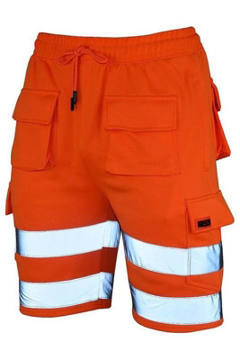 MS9 Mens Hi Viz Vis High Visibility Shorts Fleece Cargo Work Utility Joggerss H5 - Orange, M