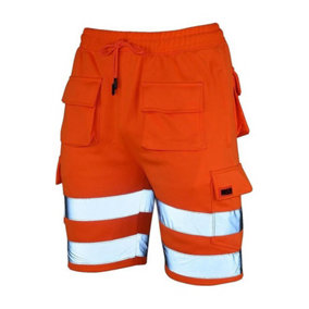 MS9 Mens Hi Viz Vis High Visibility Shorts Fleece Cargo Work Utility Joggerss H5 - Orange, XL