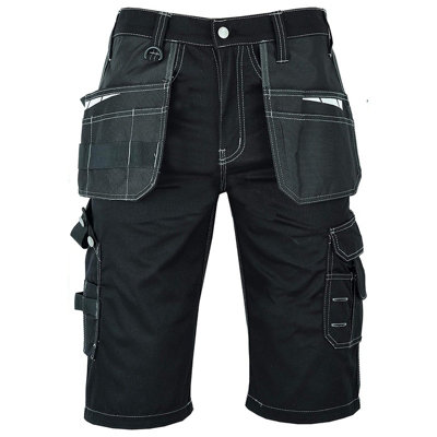 MS9 Mens Work Redhawk Cargo Combat Holster Pockets Tactical Worker Working Shorts E1, Black - 30W