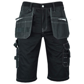MS9 Mens Work Redhawk Cargo Combat Holster Pockets Tactical Worker Working Shorts E1, Black - 34W