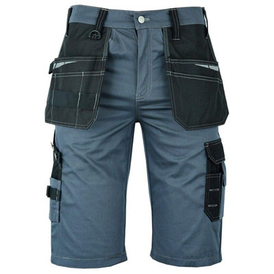 MS9 Mens Work Redhawk Cargo Combat Holster Pockets Tactical Worker Working Shorts E1, Grey - 40W