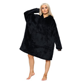 MS9 Women's Oversized Hoodie Wearable Blanket Hoodie Top With Sherpa Lining Black