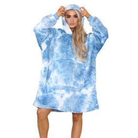 MS9 Women's Oversized Hoodie Wearable Blanket Hoodie Top With Sherpa Lining Dark Blue and White