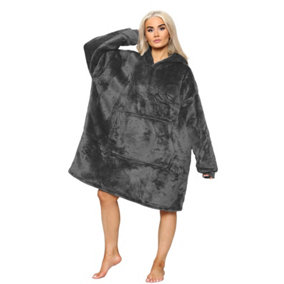 MS9 Women's Oversized Hoodie Wearable Blanket Hoodie Top With Sherpa Lining Dark Gray