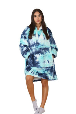 MS9 Women's Oversized Hoodie Wearable Blanket Hoodie Top With Sherpa Lining Green and Blue
