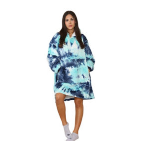 MS9 Women's Oversized Hoodie Wearable Blanket Hoodie Top With Sherpa Lining Green and Blue