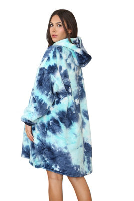MS9 Women's Oversized Hoodie Wearable Blanket Hoodie Top With Sherpa Lining Green and Blue