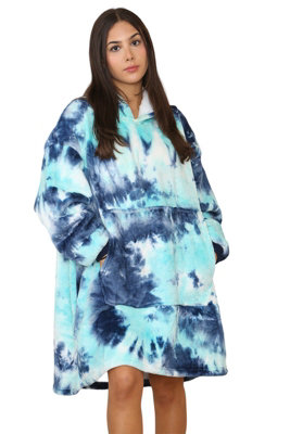 MS9 Women's Oversized Hoodie Wearable Blanket Hoodie Top With Sherpa Lining Green and Blue