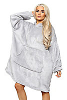 MS9 Women's Oversized Hoodie Wearable Blanket Hoodie Top With Sherpa Lining Light Gray