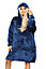 MS9 Women's Oversized Hoodie Wearable Blanket Hoodie Top With Sherpa Lining Navy Blue