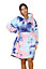 MS9 Women's Oversized Hoodie Wearable Blanket Hoodie Top With Sherpa Lining Pink and Blue