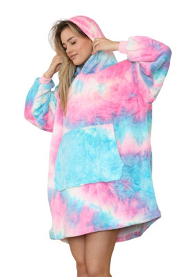 MS9 Women's Oversized Hoodie Wearable Blanket Hoodie Top With Sherpa Lining Red and Blue