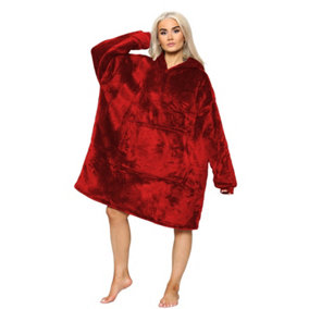 MS9 Women's Oversized Hoodie Wearable Blanket Hoodie Top With Sherpa Lining Red