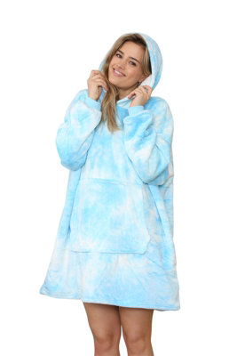 MS9 Women's Oversized Hoodie Wearable Blanket Hoodie Top With Sherpa Lining  Sky Blue and White