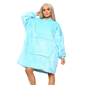 MS9 Women's Oversized Hoodie Wearable Blanket Hoodie Top With Sherpa Lining Sky Blue