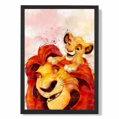 Mufasa and Simba Watercolour Lion King Framed Print SIZE: A3 with Black ...