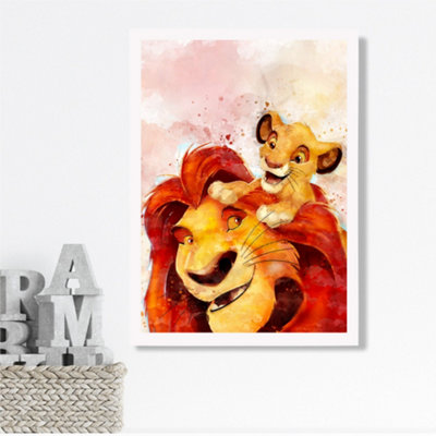 Mufasa and Simba Watercolour Lion King Framed Print SIZE: A3 with White ...