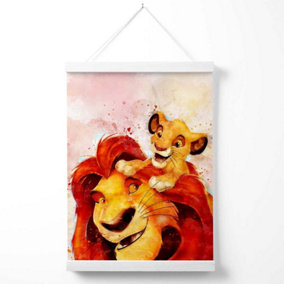 Mufasa and Simba Watercolour Lion King Poster with Hanger / 33cm / White
