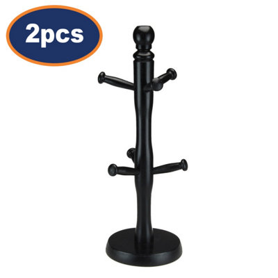 Mug Rack Black Wooden Tree 6 Mugs Cups Holder Drying Rack Stand ...