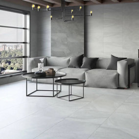 Muiz Plain Stone Effect Porcelain Tile 60 x 60cm / Grey