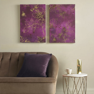 Mulberry Trail Set of 2 Printed Canvas Floral Metallic Printed Canvas