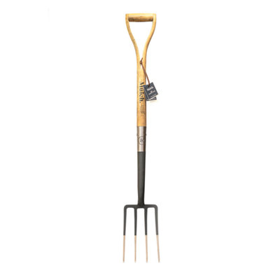 Mulch. Garden Border Fork - Graphite Grey - Strengthened High Carbon Steel Shaft - Hand Stained Straight Grained Ash Handle - 3
