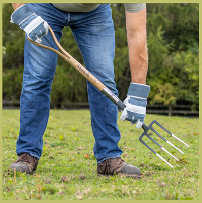 Mulch. Garden Border Fork - Graphite Grey - Strengthened High Carbon Steel Shaft - Hand Stained Straight Grained Ash Handle - 5